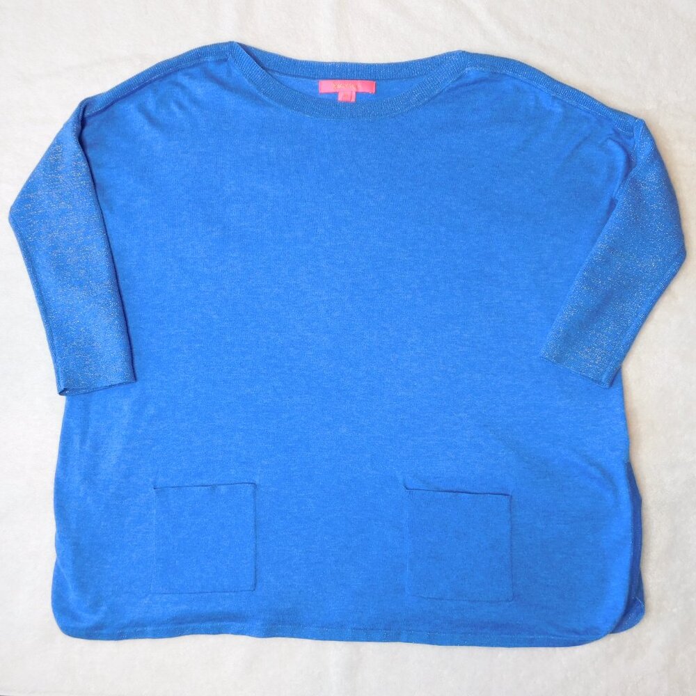 Lilly Pulitzer Cabo Oversized Sweater | Blue | Metallic Threads | VGUC | XS
